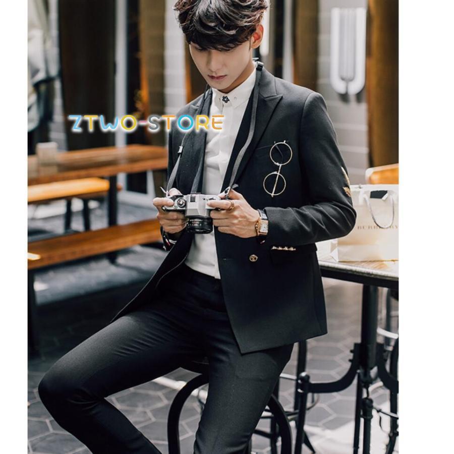 上下セットスーツ メンズスーツ 刺繍あり タキシードスーツ 1つボタン