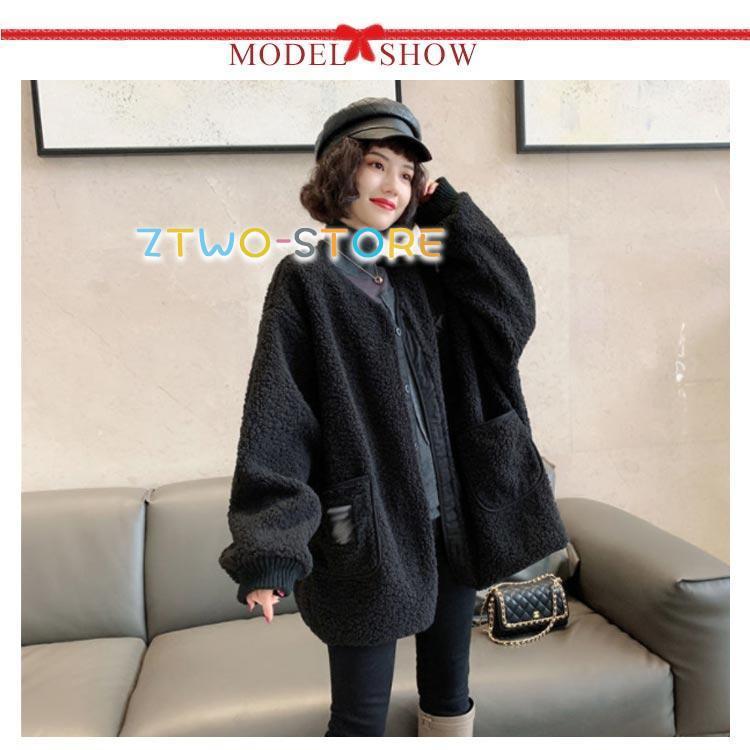 ボアジャケット レディース ブルゾン ノーカラー もこもこ アウター 秋