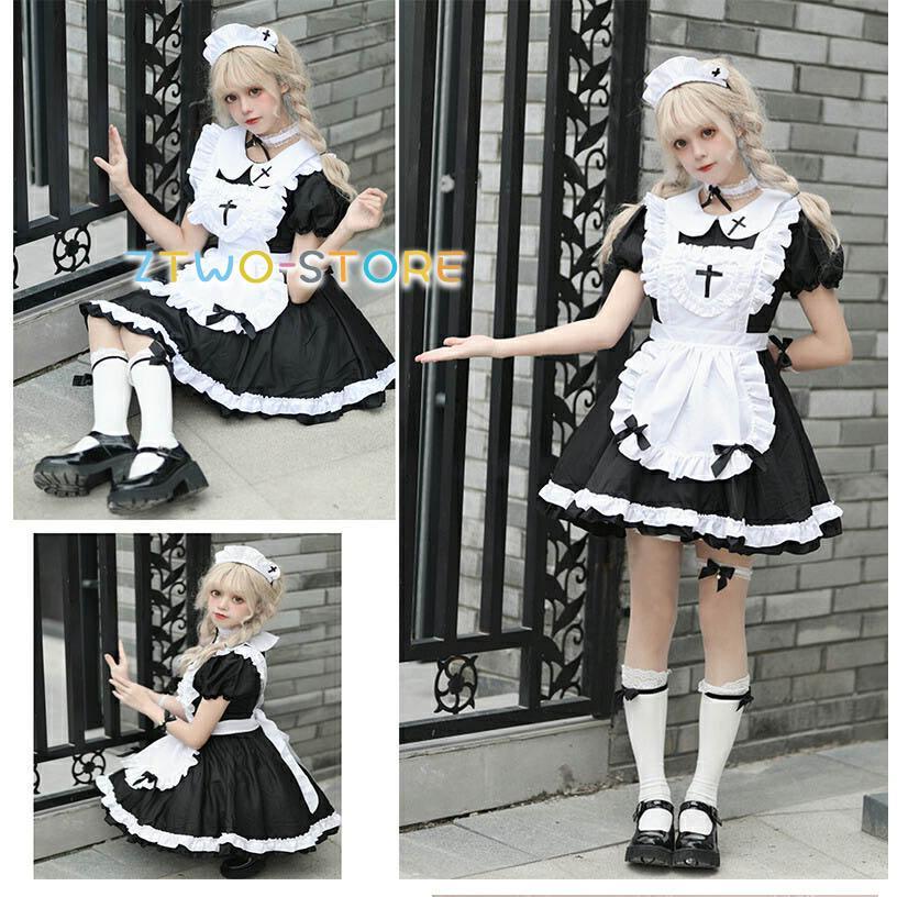 コスプレ　大きいサイズ メイド服一式 アリス ☆黒☆ メイド服 コスプレ 大きいサイズ コンカフェ メイド ゴスロリ風