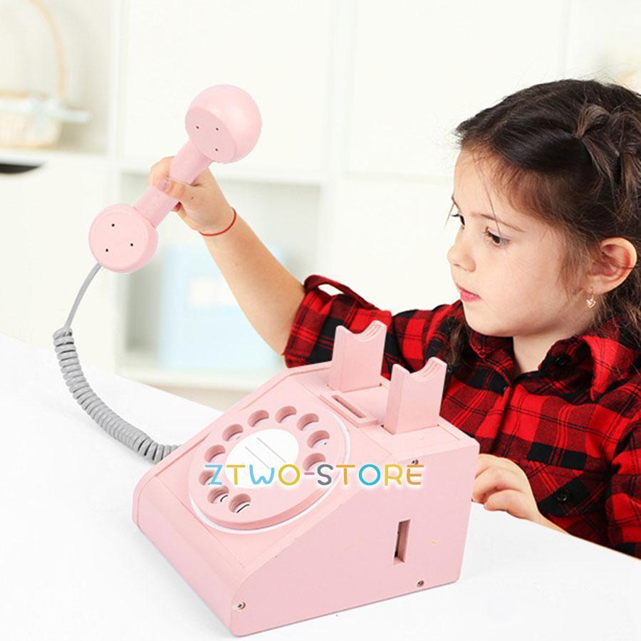 電話おもちゃふり道電話 木製 レトロ 回転式電話モデル 子供 携帯電話