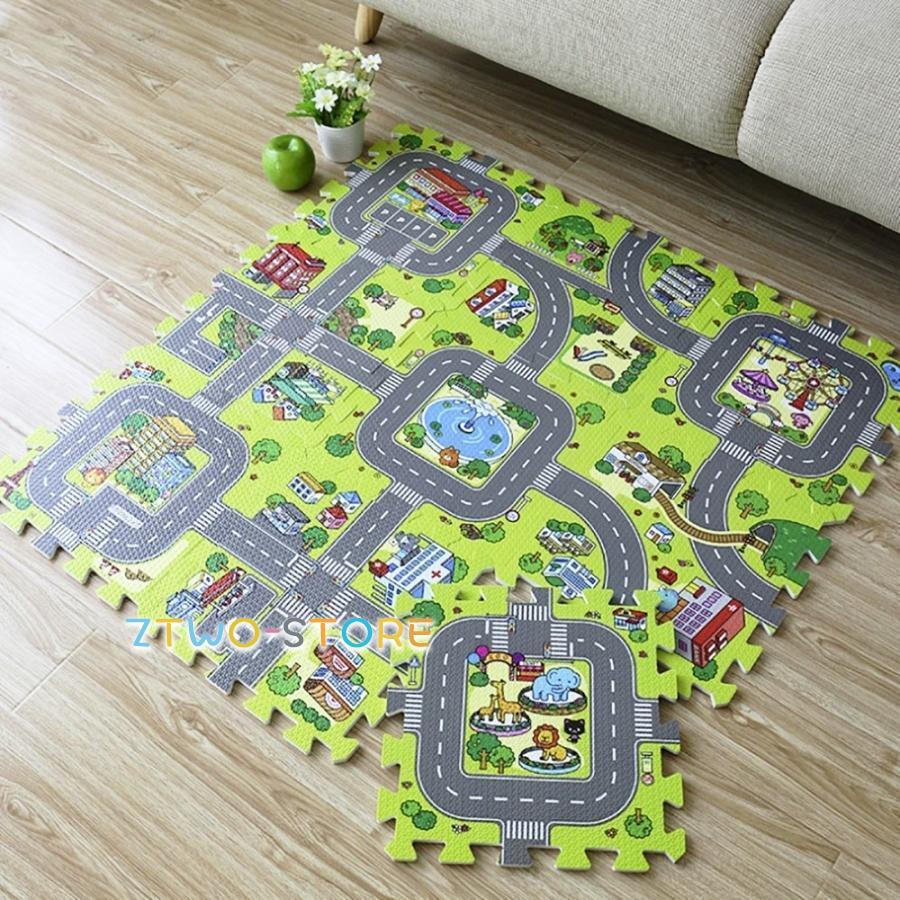 プレイマット ジョイントマット 玩具 ジョイントマット 9ピース 道路 街並み プレイマット ジャンボ