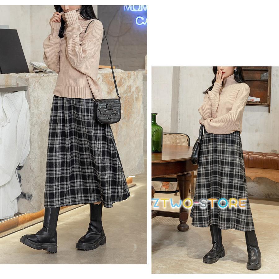 スカート ロング レディース 春 秋 冬 チェック Aライン フレア