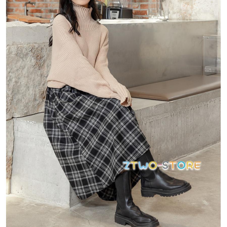 スカート ロング レディース 春 秋 冬 チェック Aライン フレア