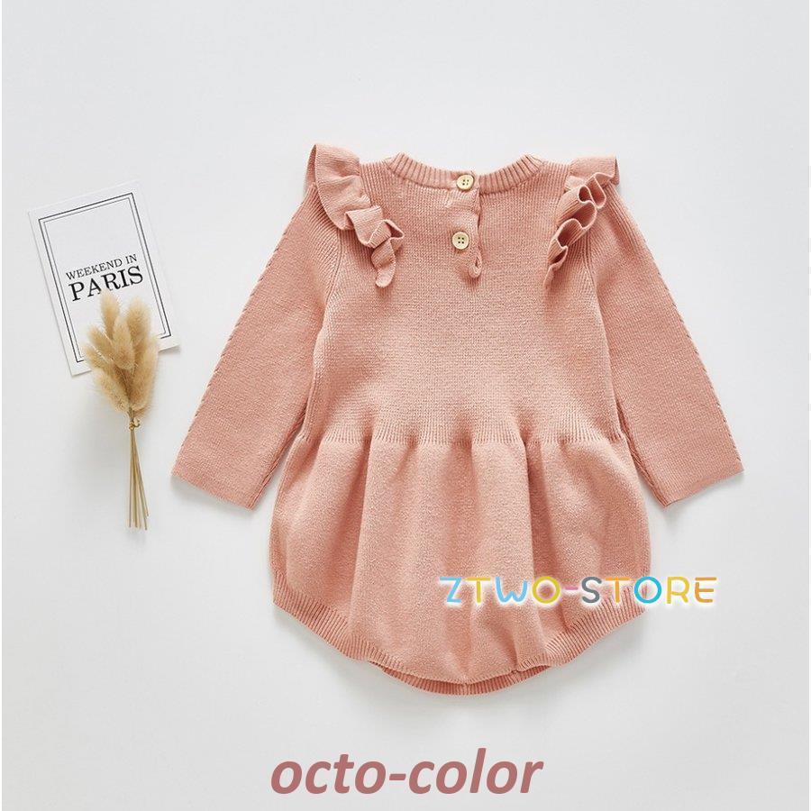 ロンパース 女の子 秋 冬 長袖 ニット 60 70 80 90 ベビー服 ベージュ