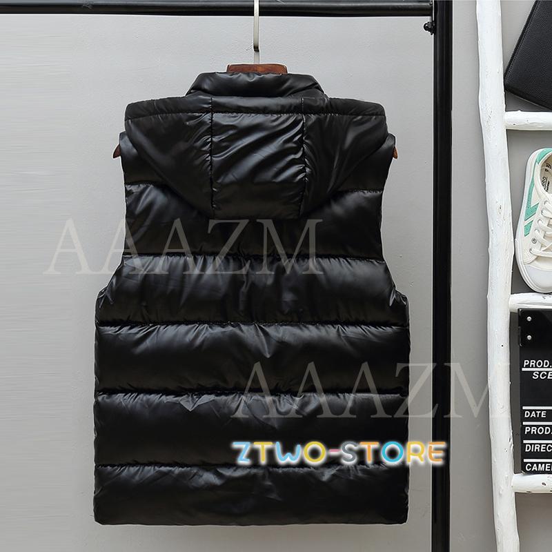 光沢黒ナイロンダウンベスト フード付き 光沢黒ナイロンダウンベスト フード付き ダウンベスト ベスト フード