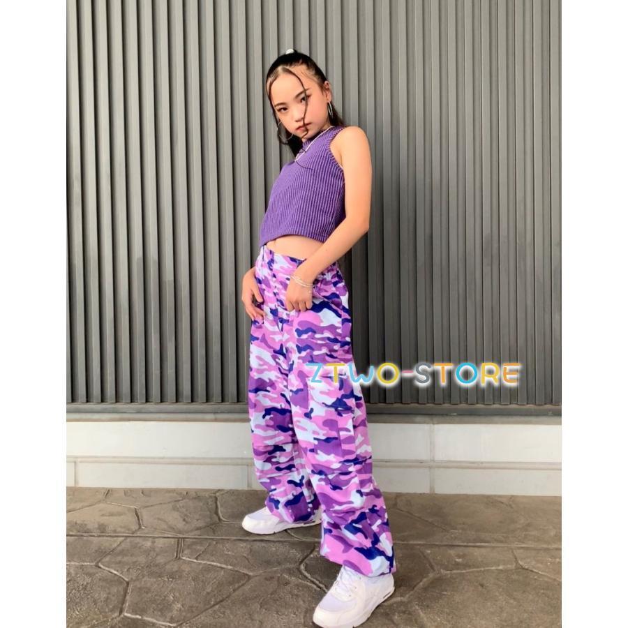 ガールズ ヒップホップ 衣装 迷彩 カモフラージュ 紫 キッズダンス衣装
