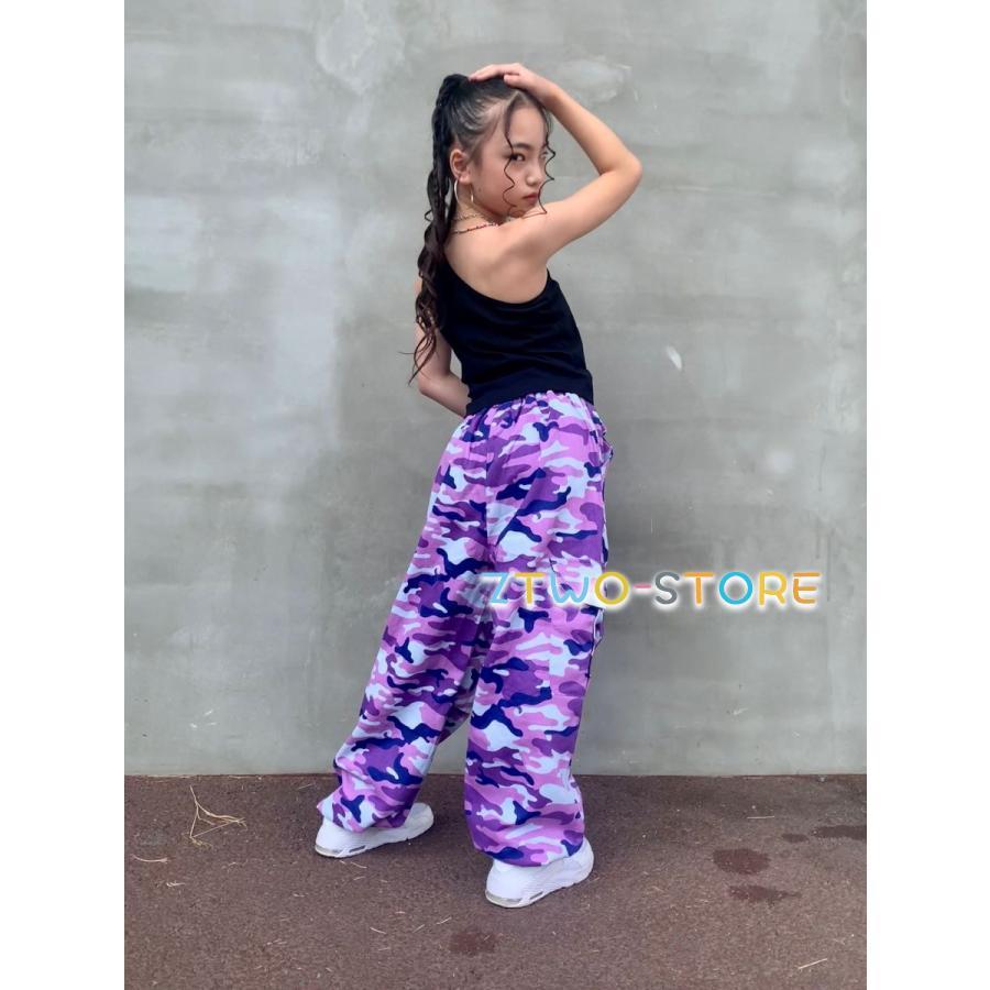 ガールズ ヒップホップ 衣装 迷彩 カモフラージュ 紫 キッズダンス衣装