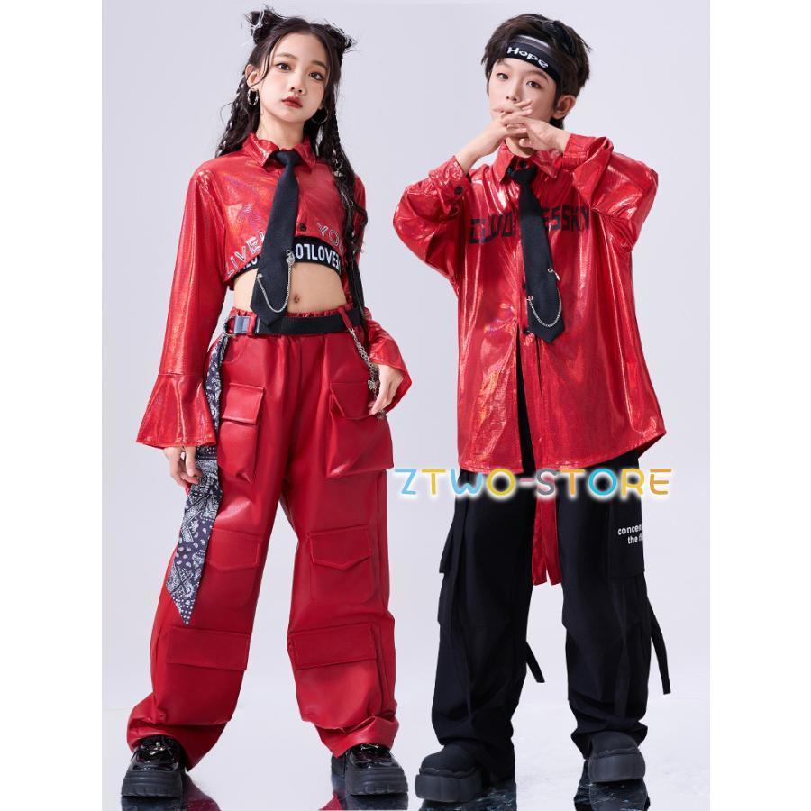 キッズダンス衣装 セットアップ 赤 黒 K-POP 韓国 ヒップホップ 衣装