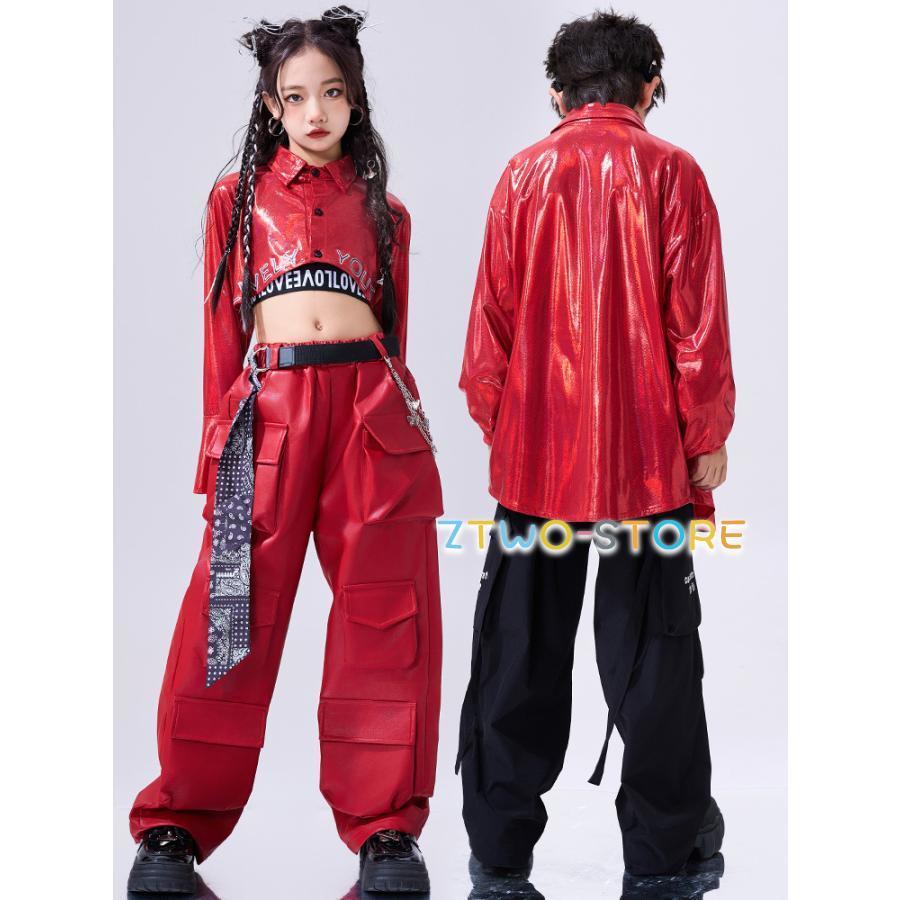 キッズダンス衣装 セットアップ 赤 黒 K-POP 韓国 ヒップホップ 衣装