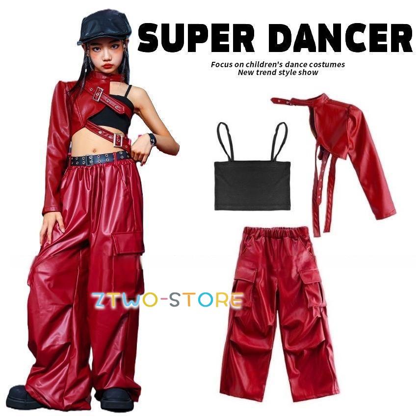 ・手作りダンス衣装　赤のワンショルダー 13枚　フレアパンツ6枚 手作りダンス衣装 赤のワンショルダー 13枚 フレアパンツ6枚