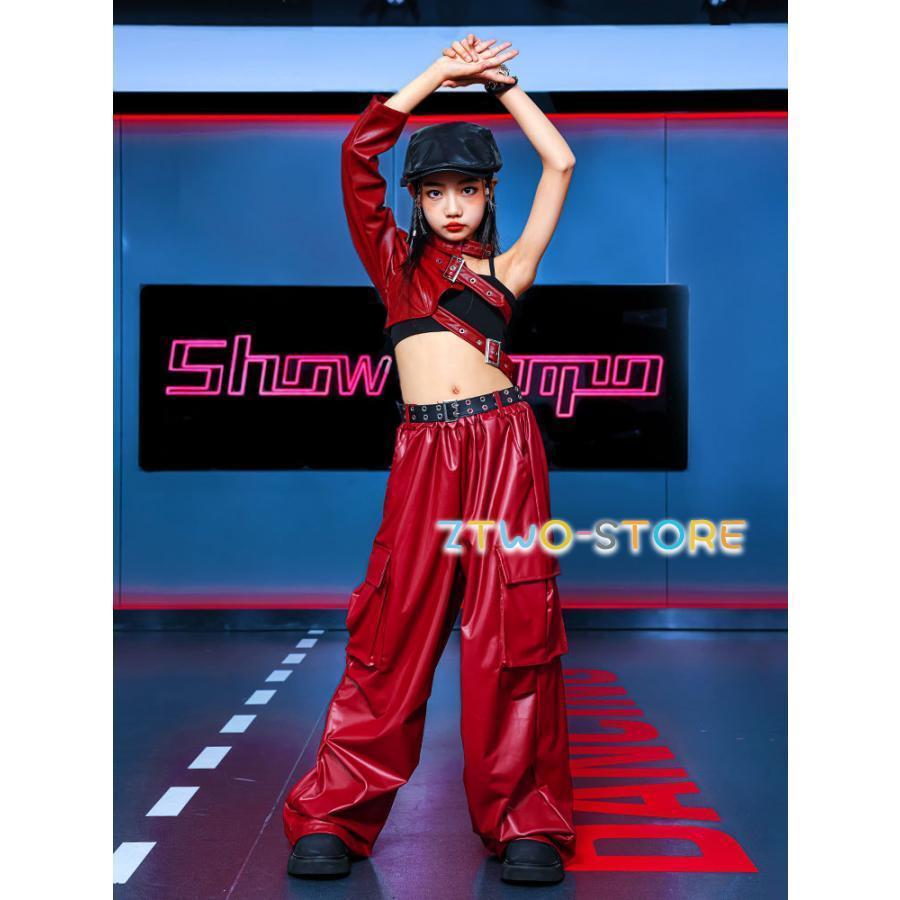 ダンス衣装 ガールズ 衣装 かっこいい 赤 レザー K-POP 韓国