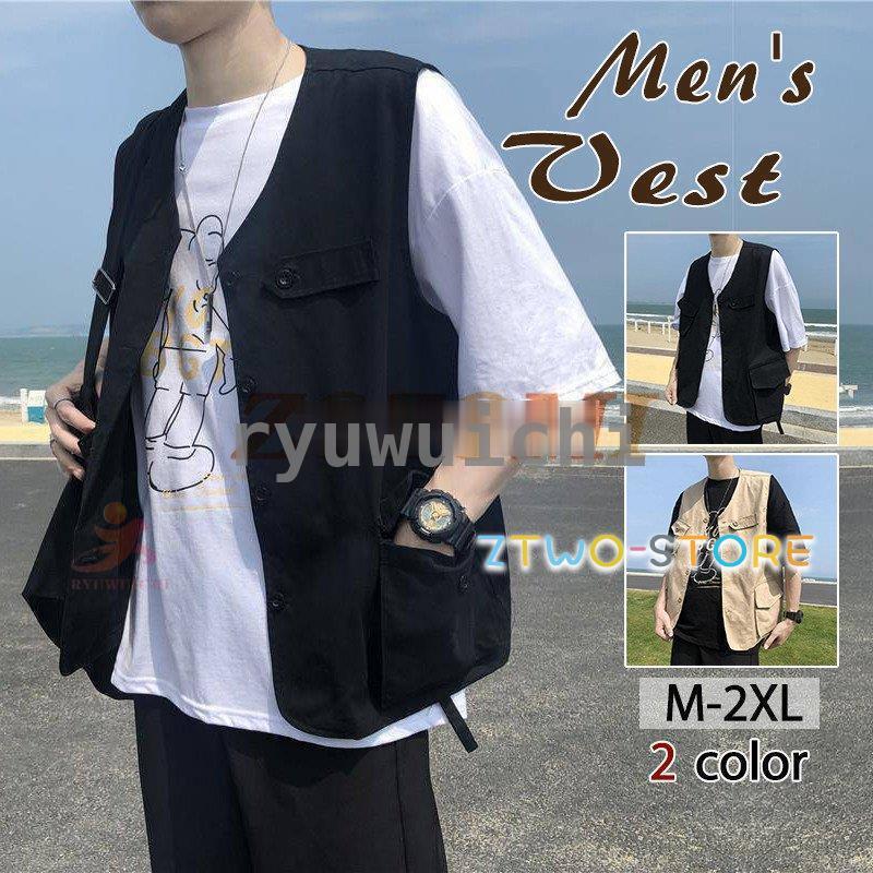 チョッキ ベスト メンズ ジレベスト 前開き ジレ ゆったり ワーク風 サマーベスト 大きいポケット お洒落 アウター ノースリーブ 春秋 夏 | ブランド登録なし