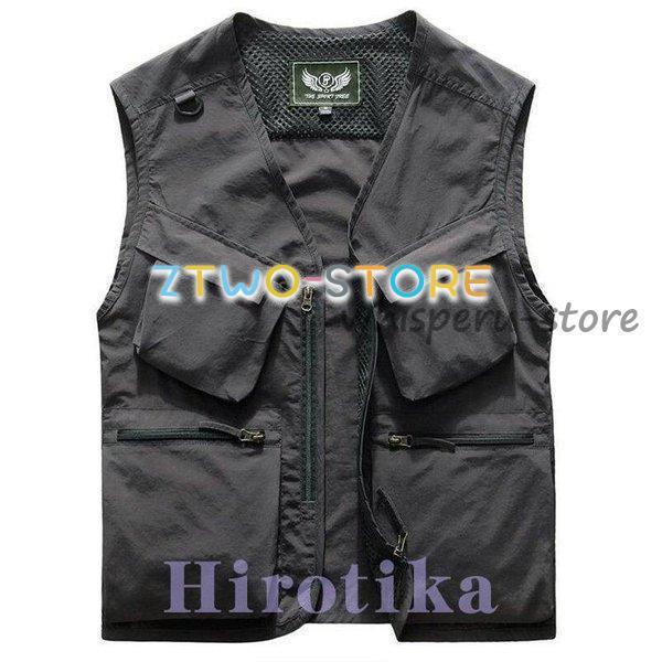 ベスト メンズ 大きいサイズ ジレ ノースリーブ サマージャケット 多機能ベスト メッシュ お釣りベスト アウトドア 前開 カジュアル 夏 薄手 | ブランド登録なし