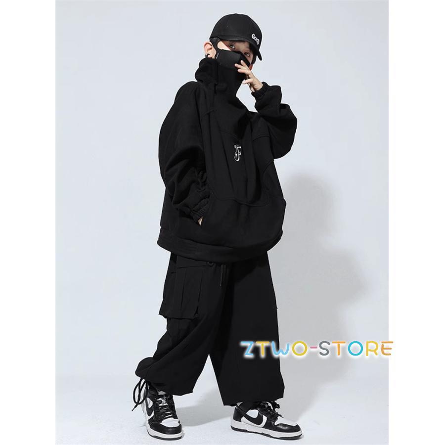 キッズダンス 黒 ブラック セットアップ パーカー ハイネック パンツ