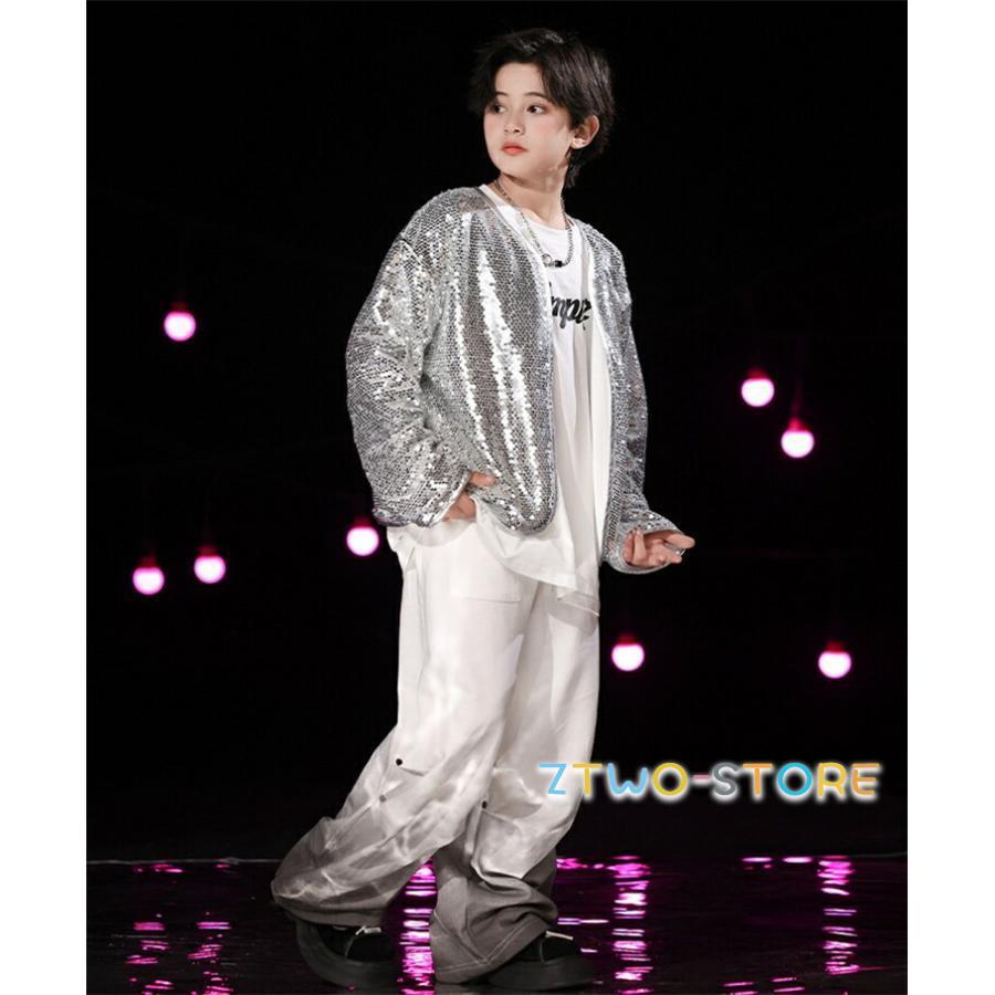 シルバー グレー キッズダンス衣装 セットアップ 女の子 男の子