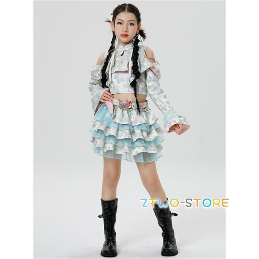 蝶柄 キッズダンス衣装 ジャズダンス 女の子 セットアップ ダンス衣装