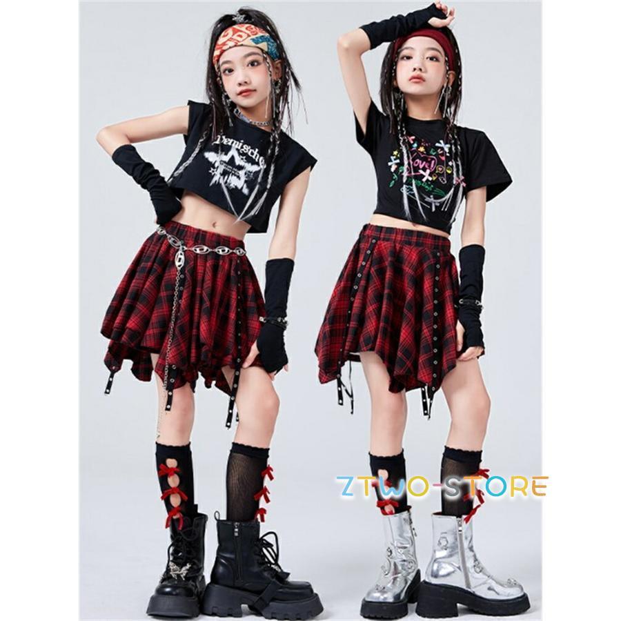 チアダンス ジャズダンス チェック柄 セットアップ キッズダンス衣装