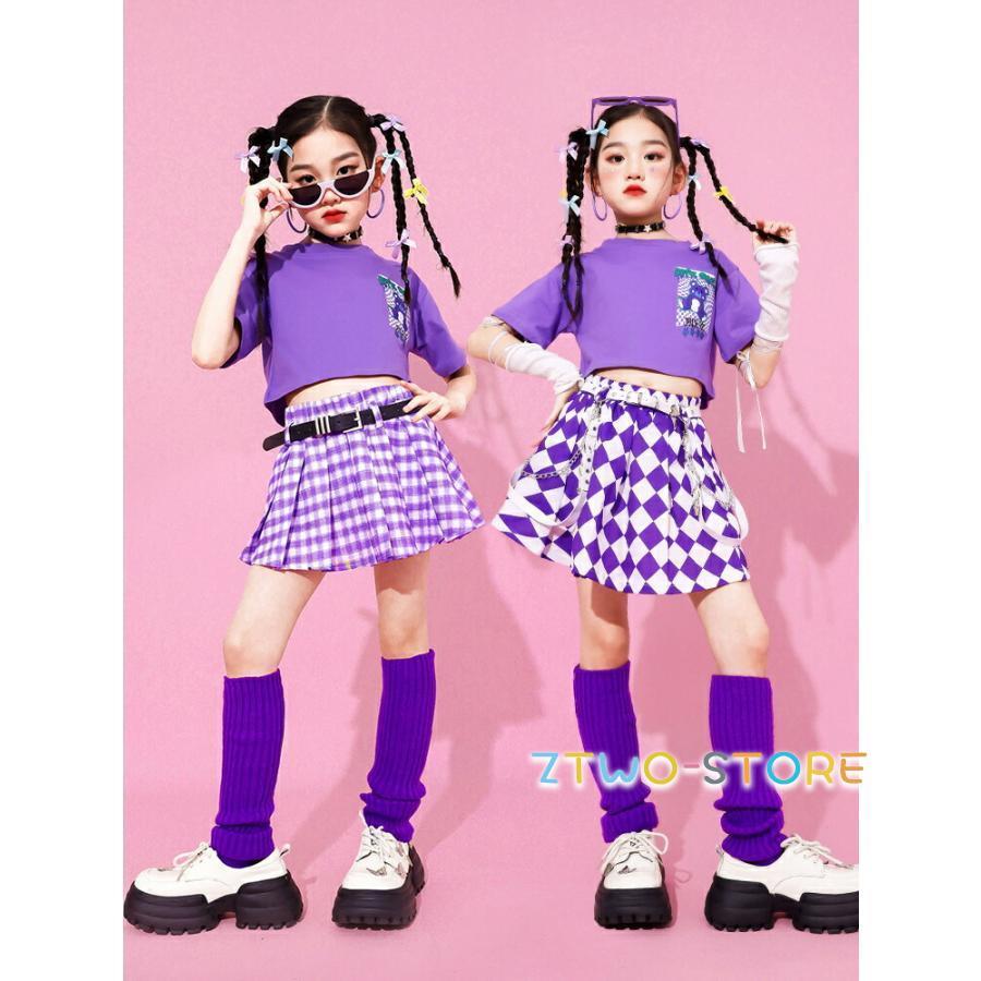 キッズダンス 衣装 チェック 紫 イベント服 遊戯会 子供服 可愛い