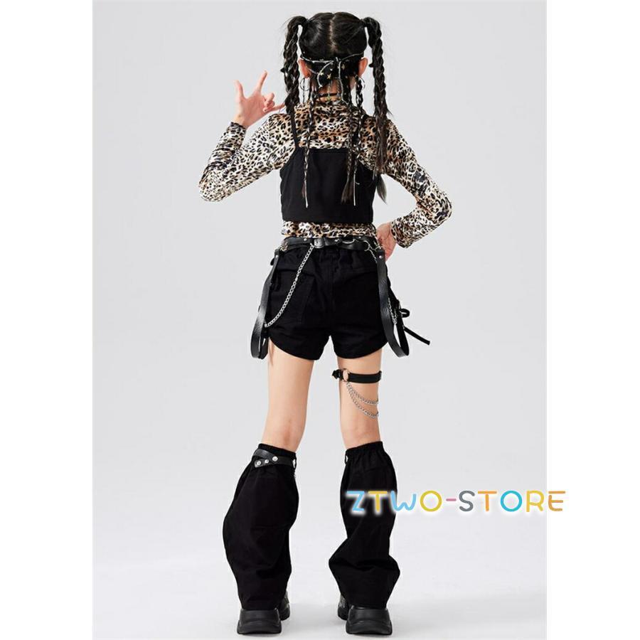 ヒョウ柄ダンスドレス ブラック セットアップ キッズダンス ヒョウ柄 トップス ショーツ レッグ