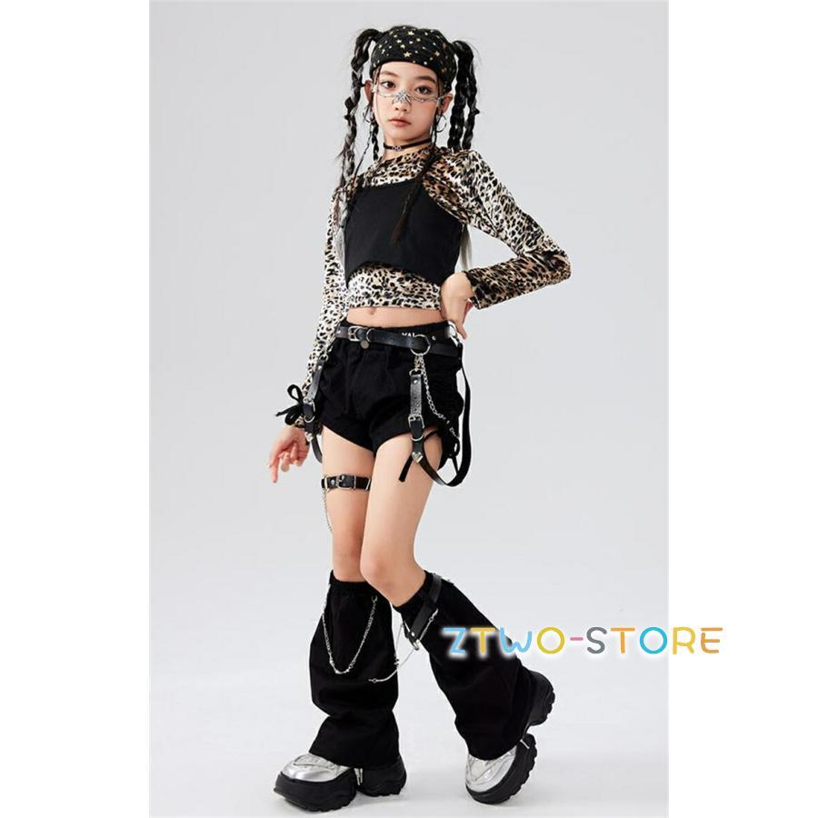 セットアップ キッズダンス ヒョウ柄 トップス ショーツ レッグ