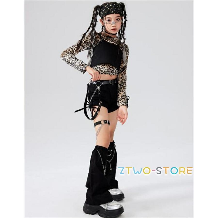 セットアップ キッズダンス ヒョウ柄 トップス ショーツ レッグ