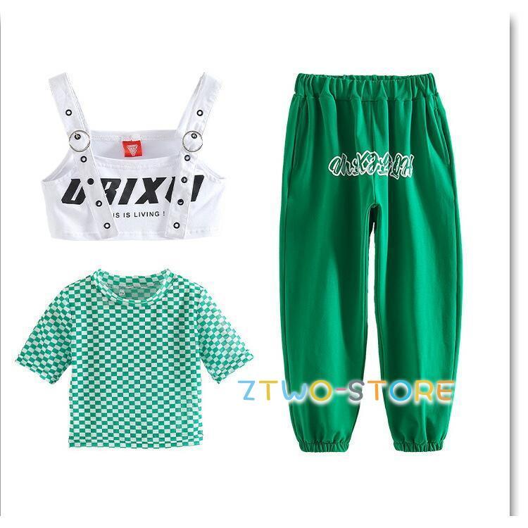 緑 キッズダンス衣装 セットアップ 派手 ヒップホップ HIPHOP トップス