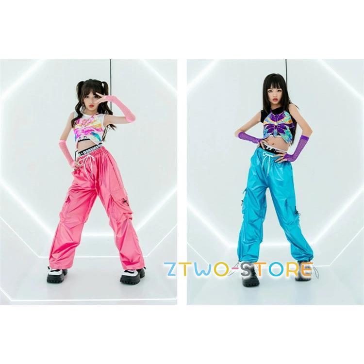 蝶々デザイン ダンス衣装 スパンコール ベスト Y2K 女の子 へそ出し