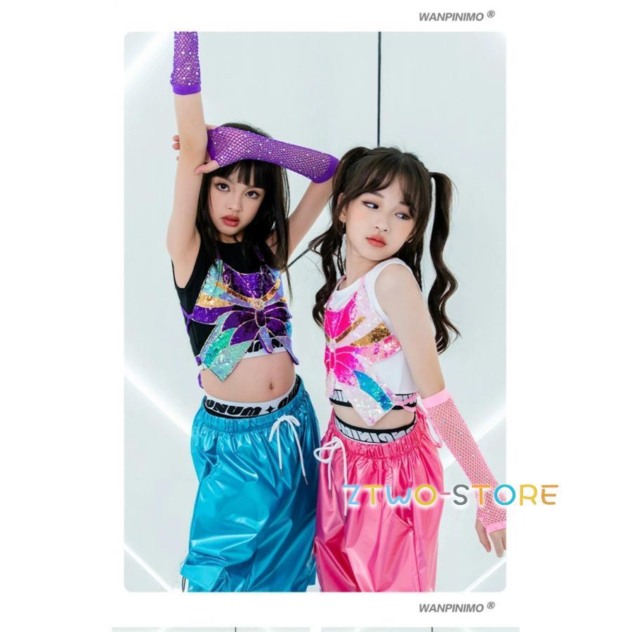 蝶々デザイン ダンス衣装 スパンコール ベスト Y2K 女の子 へそ出し