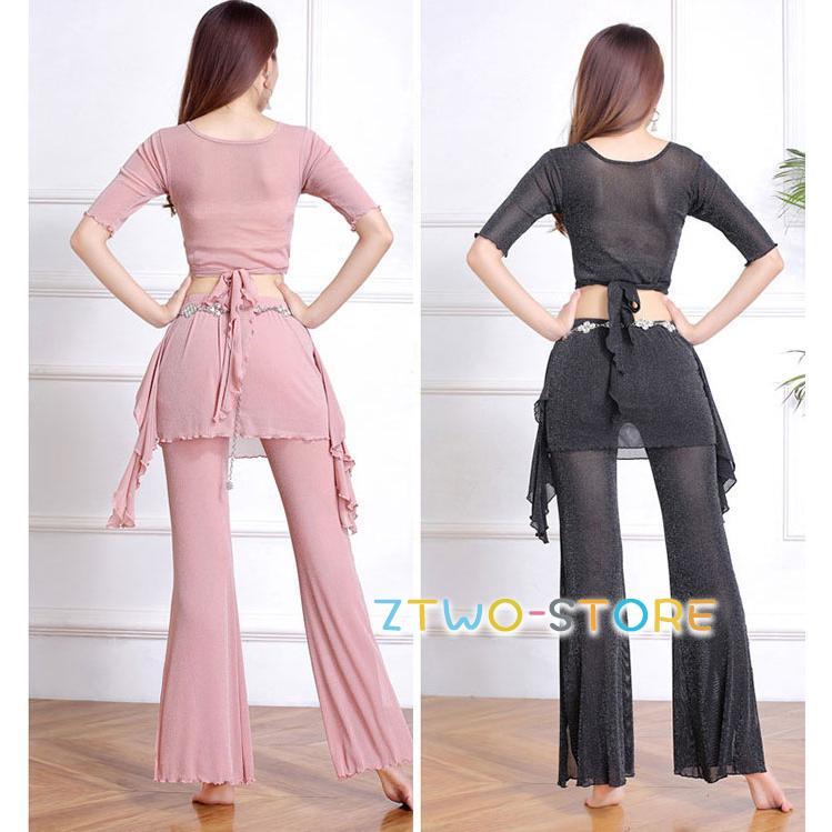 ベリーダンス衣装 2点上下セット 4色展開 練習着 トップス Vネック 五