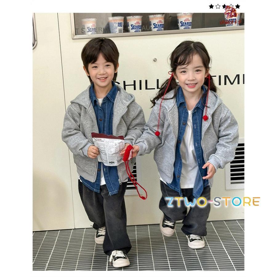 2色】ジップアップ 親子お揃い ペアルック カップル 家族 秋冬 フード