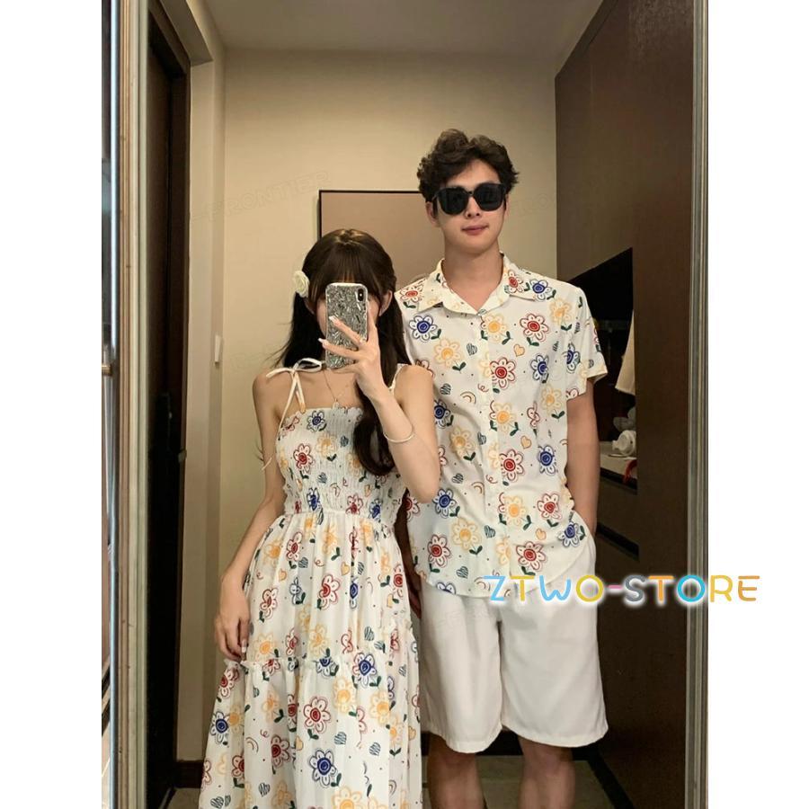 親子ペア ワンピース アロハシャツ 花柄 リンクコーデ 親子 セット 夏