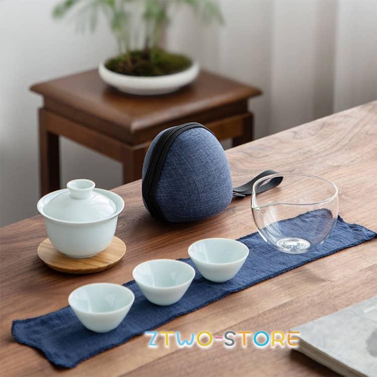 茶器セット　外出用 陶磁器 茶器セット 白磁 かわいい 中国茶器 中国 茶器 宝瓶 コンパクト