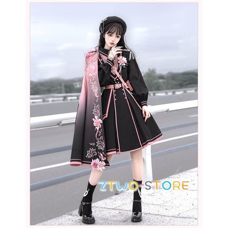 ミニロリ 軍服ロリータ ゴスロリ フルセット ワンピース 長袖あり 肩章