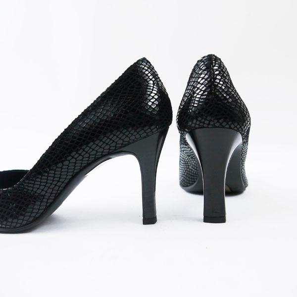 リボン付きパンプス ブラックパイソン ヘビ型押し PUMPS BLACK リボン付きパンプス ブラックパイソン ヘビ型押し PUMPS BLACK
