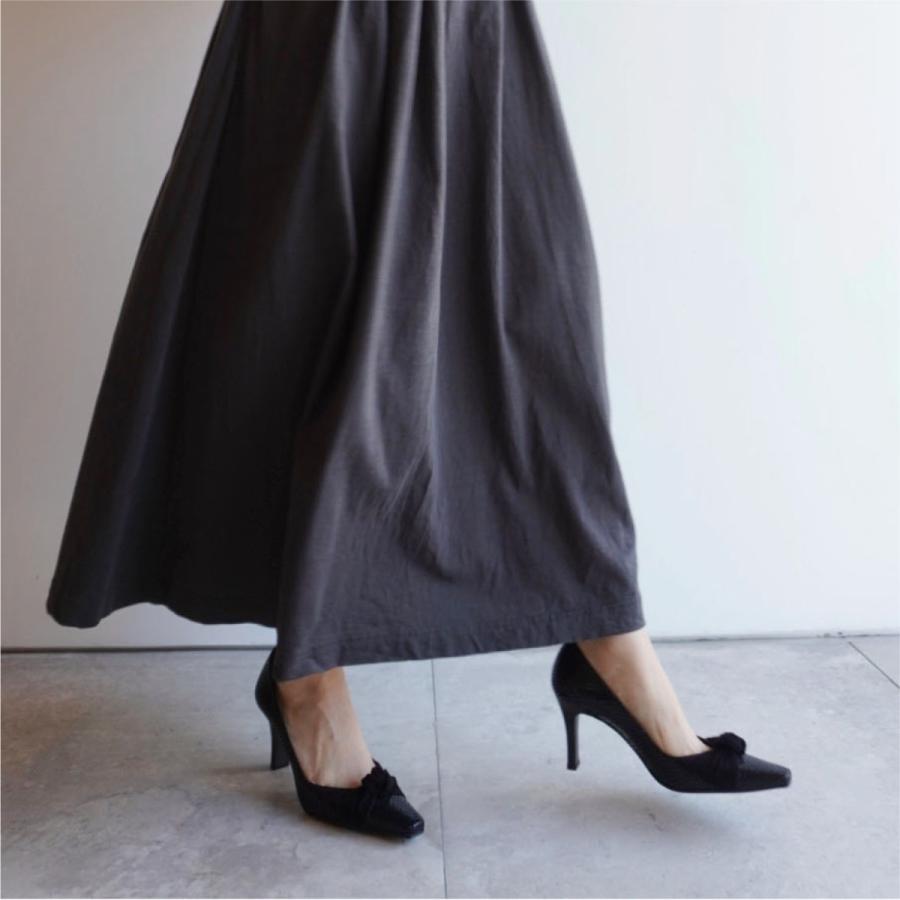 リボン付きパンプス ブラックパイソン ヘビ型押し PUMPS BLACK 黒