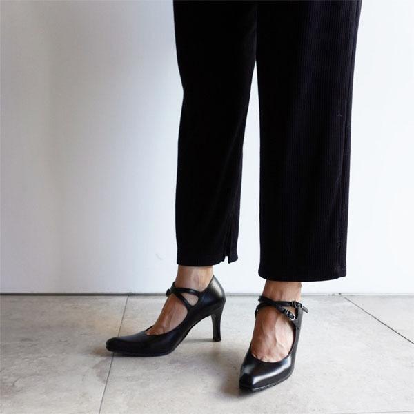 【室内1度使用】 PARTY クロスストラップパンプス Sブラック クロスストラップパンプス PUMPS 黒・ブラック ハイヒール 8cm