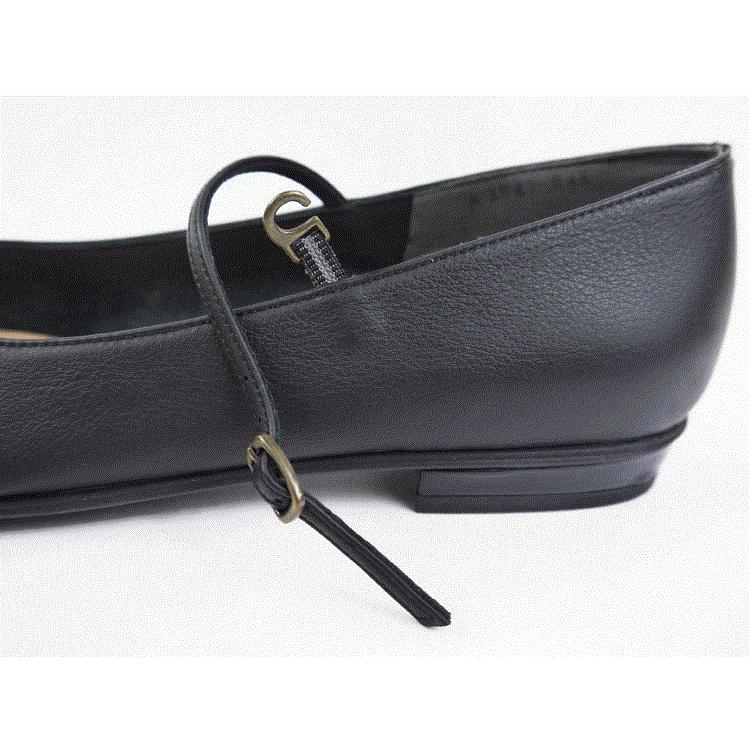 ストラップ付きローヒールパンプス ぺたんこ 黒・ブラック