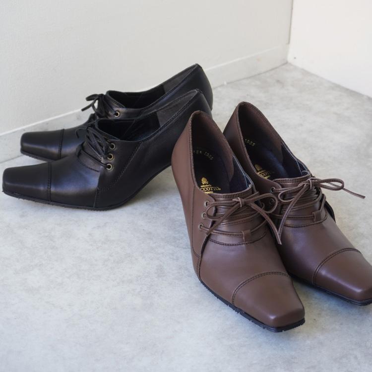 スクエアトゥレースアップパンプス PUMPS ブラウン・ブラック スクエアトゥレースアップパンプス PUMPS ブラウン・ブラック