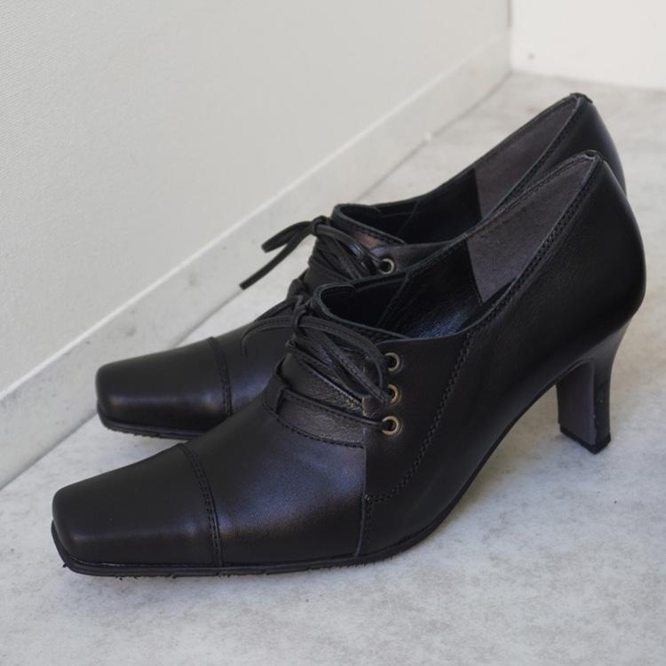 スクエアトゥレースアップパンプス PUMPS ブラウン・ブラック スクエアトゥレースアップパンプス PUMPS ブラウン・ブラック
