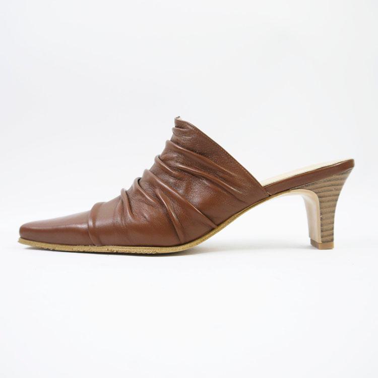 ミュール プリーツミュール ブラウン ベージュ サックスブルー