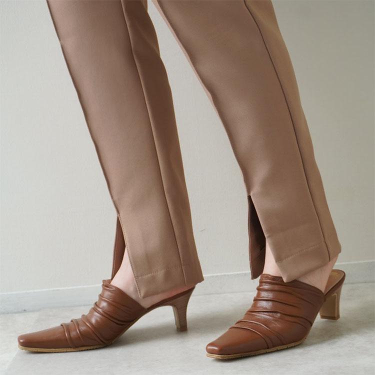 ミュール プリーツミュール ブラウン ベージュ サックスブルー