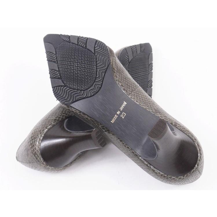 パイソンポインテッドトゥパンプス PUMPS ブラウングレイ ヘビ