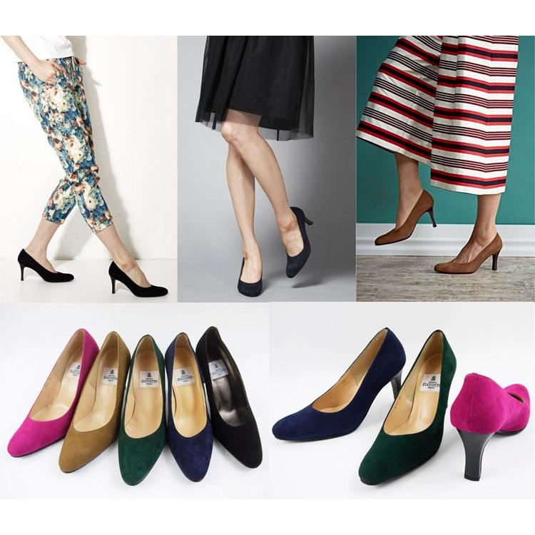 スエードラウンドトゥパンプス PUMPS レッド パープル ブラック