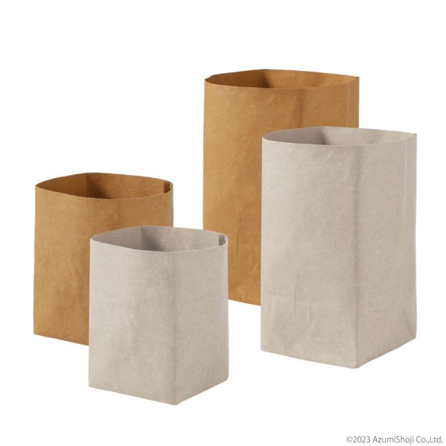 洗えるクラフト紙風小物入れ 20*20*35cm ブラウン グレー 亀底 紙袋風