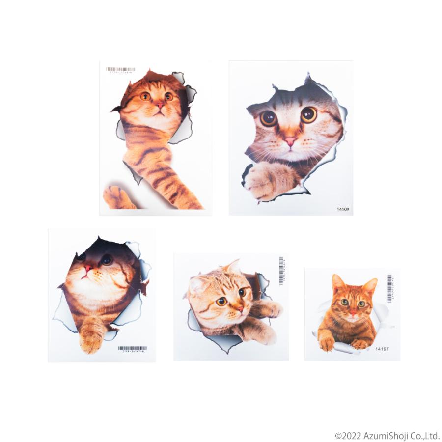 猫ウォールステッカー 5枚セット 壁から飛び出す 3D立体 貼るだけ
