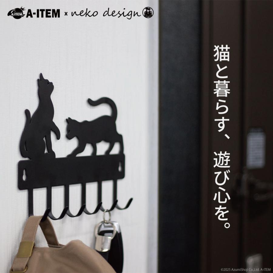 猫デザインの6フックウォールフック ウォールハンガー 二匹の猫 6連フック 壁掛け収納 キーフック 壁掛け