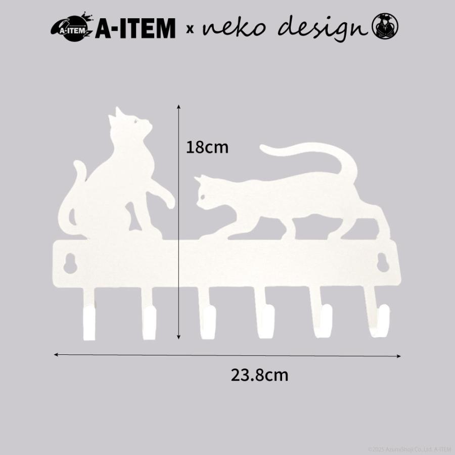 ウォールハンガー 二匹の猫 6連フック 壁掛け収納 壁掛けフック