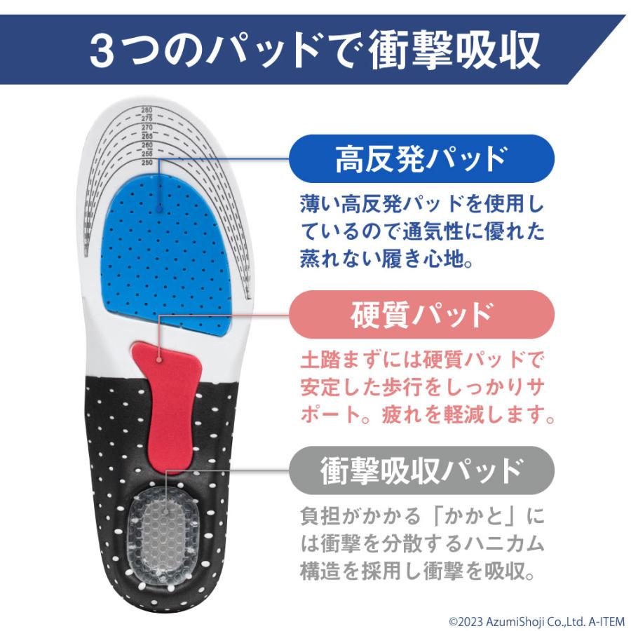 衝撃吸収インソール 靴用中敷き1足 25〜28.5cm対応 ランニング