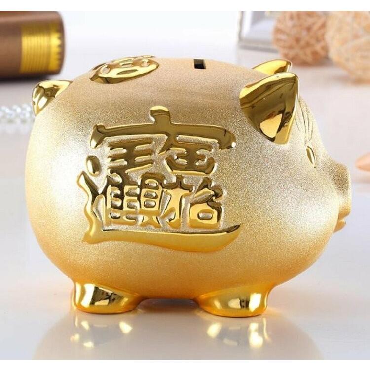 ブタの貯金箱 ピギーバンク 9号 豚 ぶた 金 ゴールド 開運グッズ 貯金