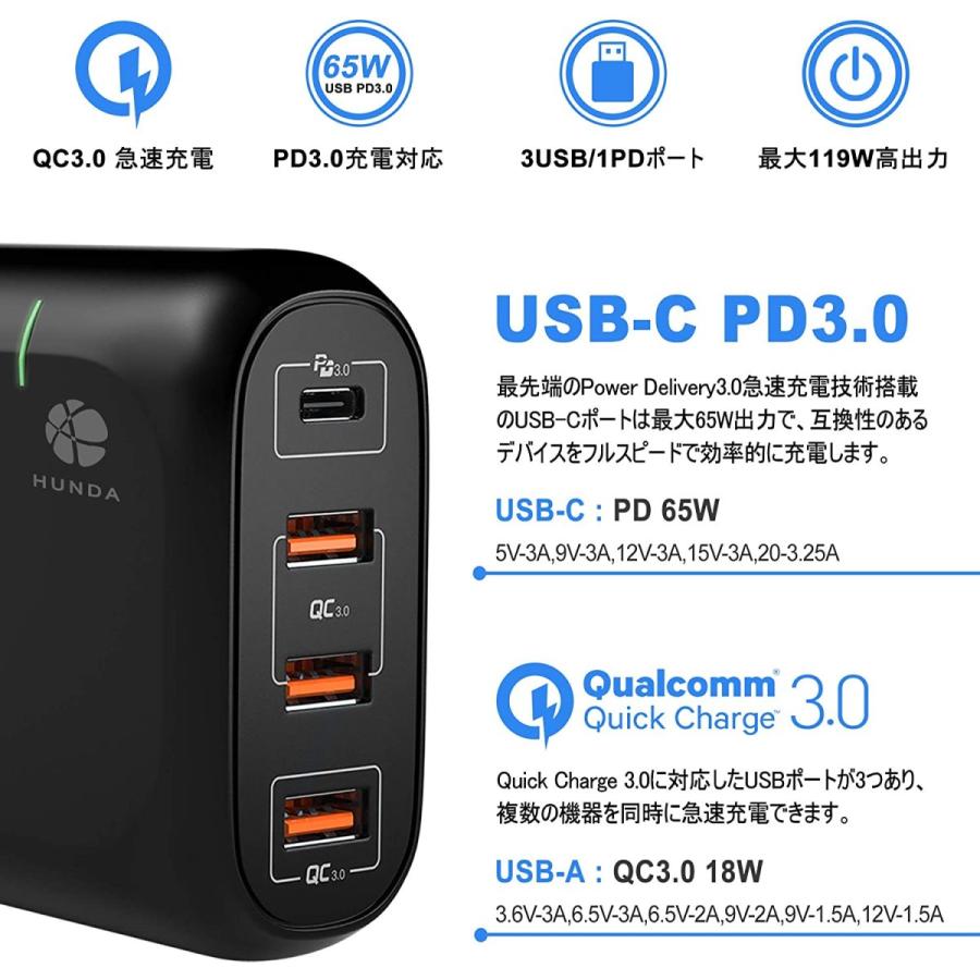 【PD3.0 and QC3.0】HUNDA カーチャージャー シガーソケット USB 急速充電 PD 車載充電器 119W/10A 4ポート(USB｜zutto-store｜04